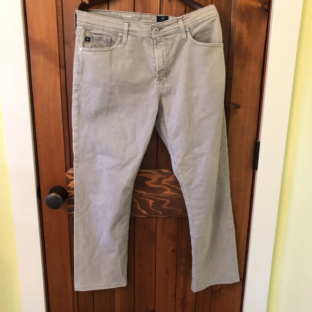AG Everett Slim Straight Leg Stretch Cotton & Linen Pants - Sage Color